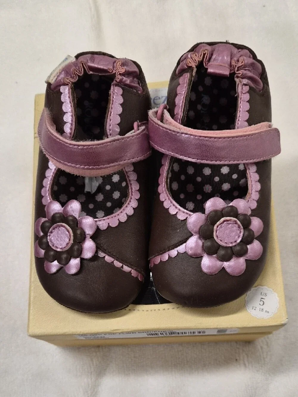 Robeez Brown and Pink Floral Mary Jane Mini Shoez